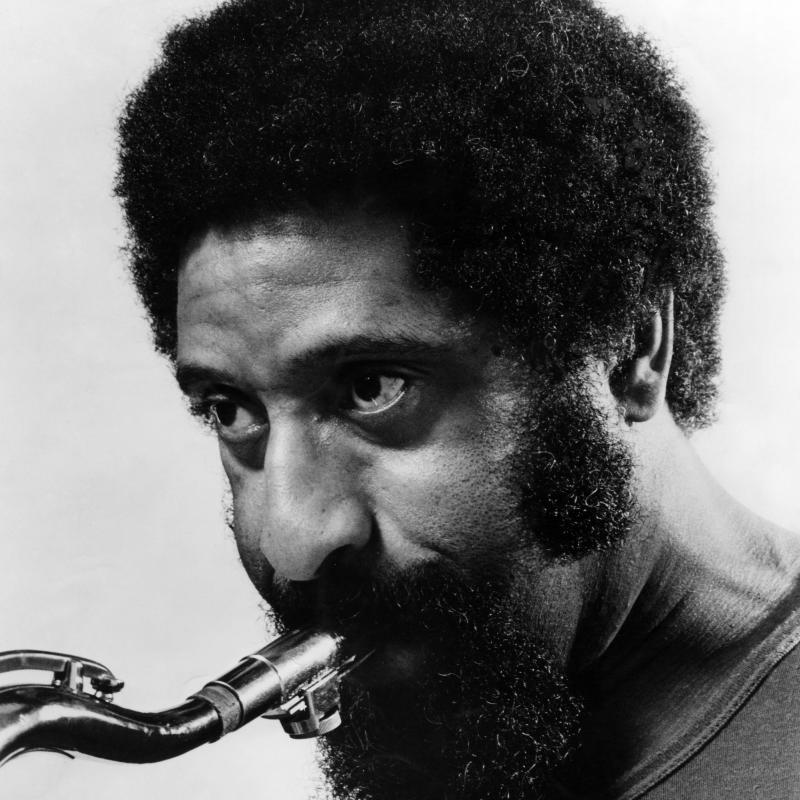Close-up of jazz legend Sonny Rollins playing his saxophone